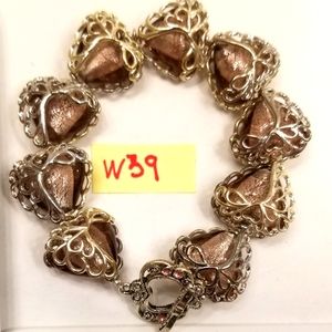 Vecchia Murano Italian Hand-blown heart-shaped purple lilac glass beads bracelet